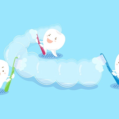 Illustration of teeth brushing aligners